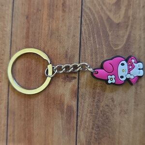 My Melody Keychain Character Silicon Accessory on Silver Toned Key Ring